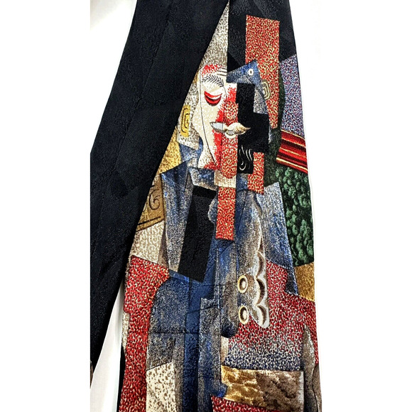 Rare• Picasso Collection Tie Handmade SILK "man with pipe" 60L Collectable - Picture 6 of 8